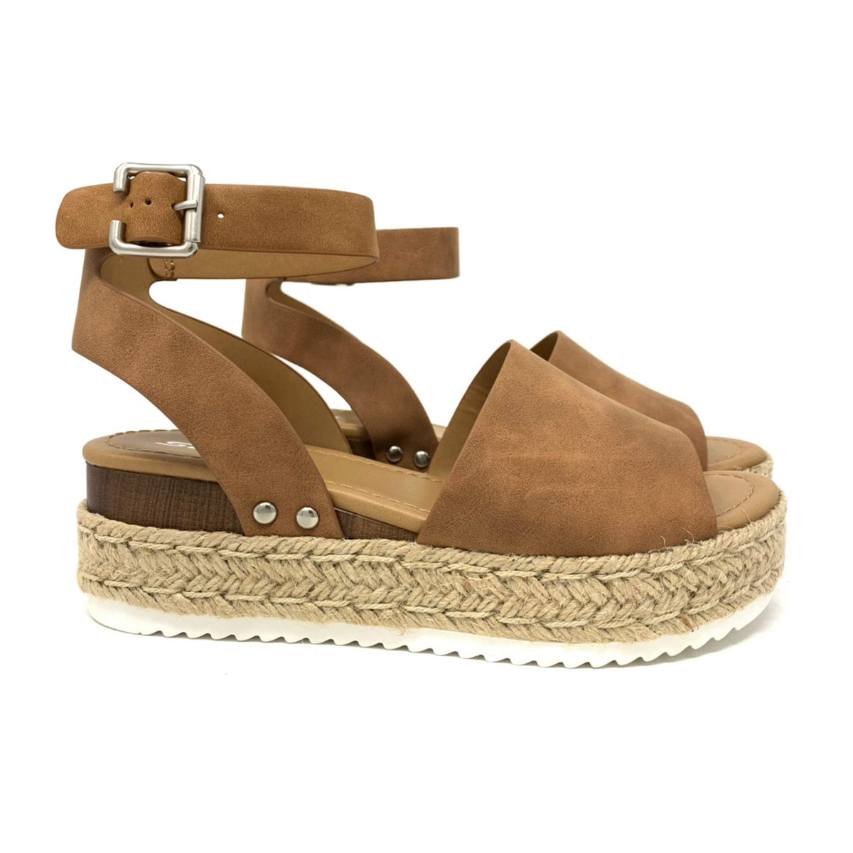 Soda Topic Open Toe Buckle Ankle Strap Espadrilles Flatform Wedge Casual Sandal
