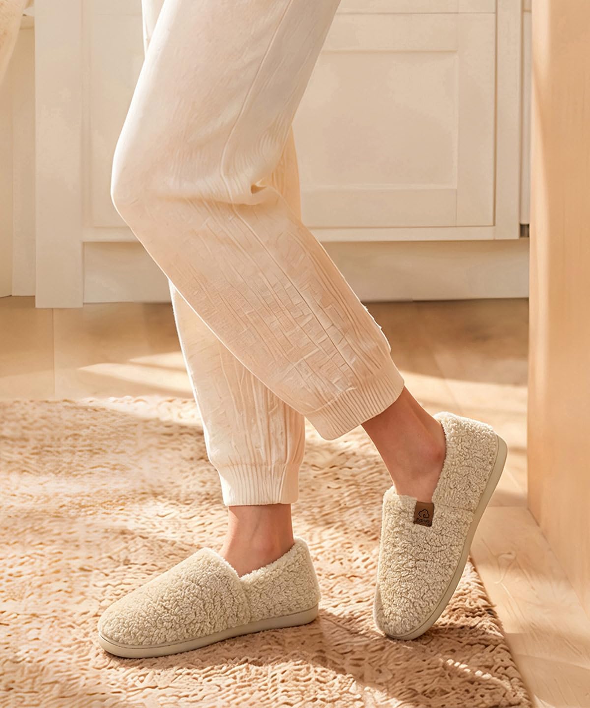 Evshine Cozy Curly Fleece Memory Foam Fuzzy Slippers for Women