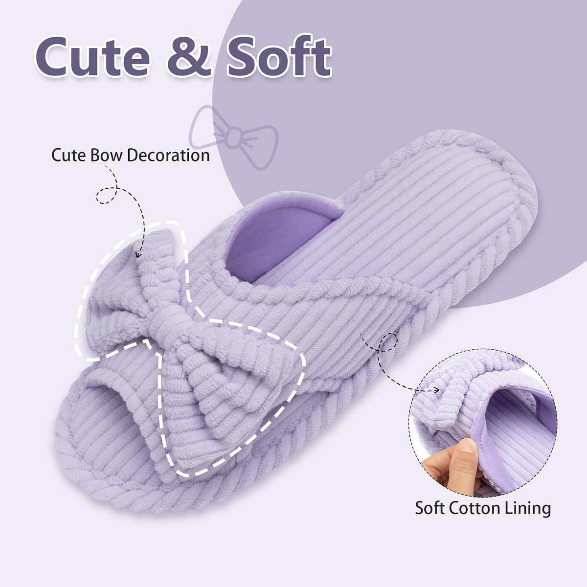 GOEWY Cute Slippers for Women Indoor with Bow Open Toe Summer Shoes