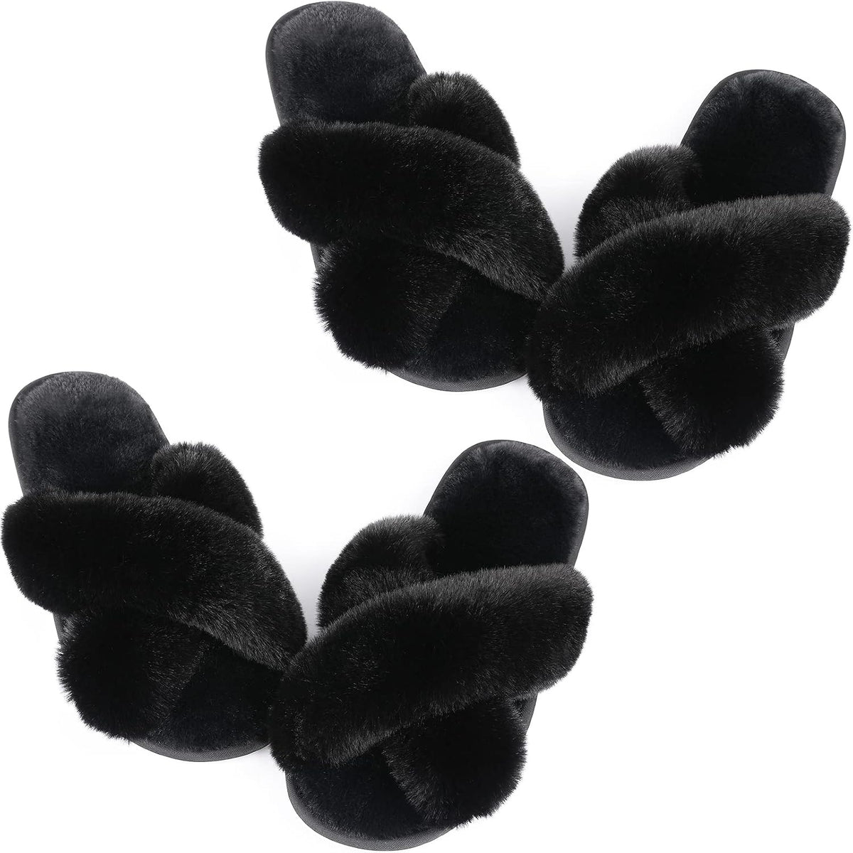 Ankis Womens Fuzzy Cozy Comfy Soft Slippers - 2Pair Fluffy Furry House Slippers Plush Home Ladies Gifts Memory Foam, Cross Band, Open Toe，Indoor/Door Bride Slipper Slides Wedding Ladies Shoes