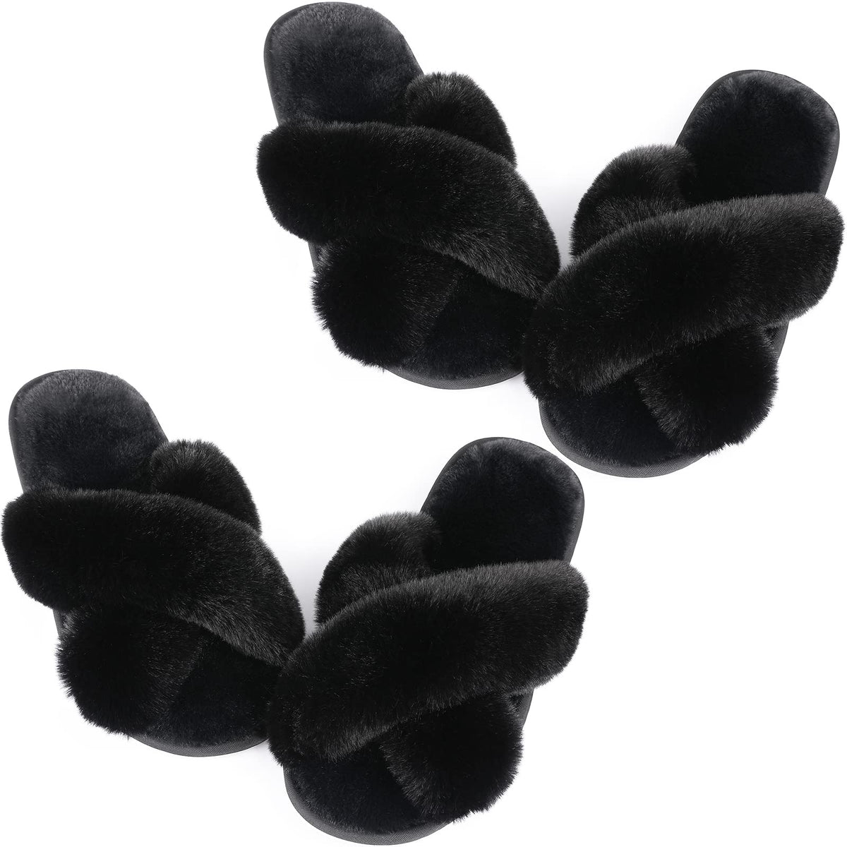 Ankis Womens Fuzzy Cozy Comfy Soft Slippers - 2Pair Fluffy Furry House Slippers Plush Home Ladies Gifts Memory Foam, Cross Band, Open Toe，Indoor/Door Bride Slipper Slides Wedding Ladies Shoes