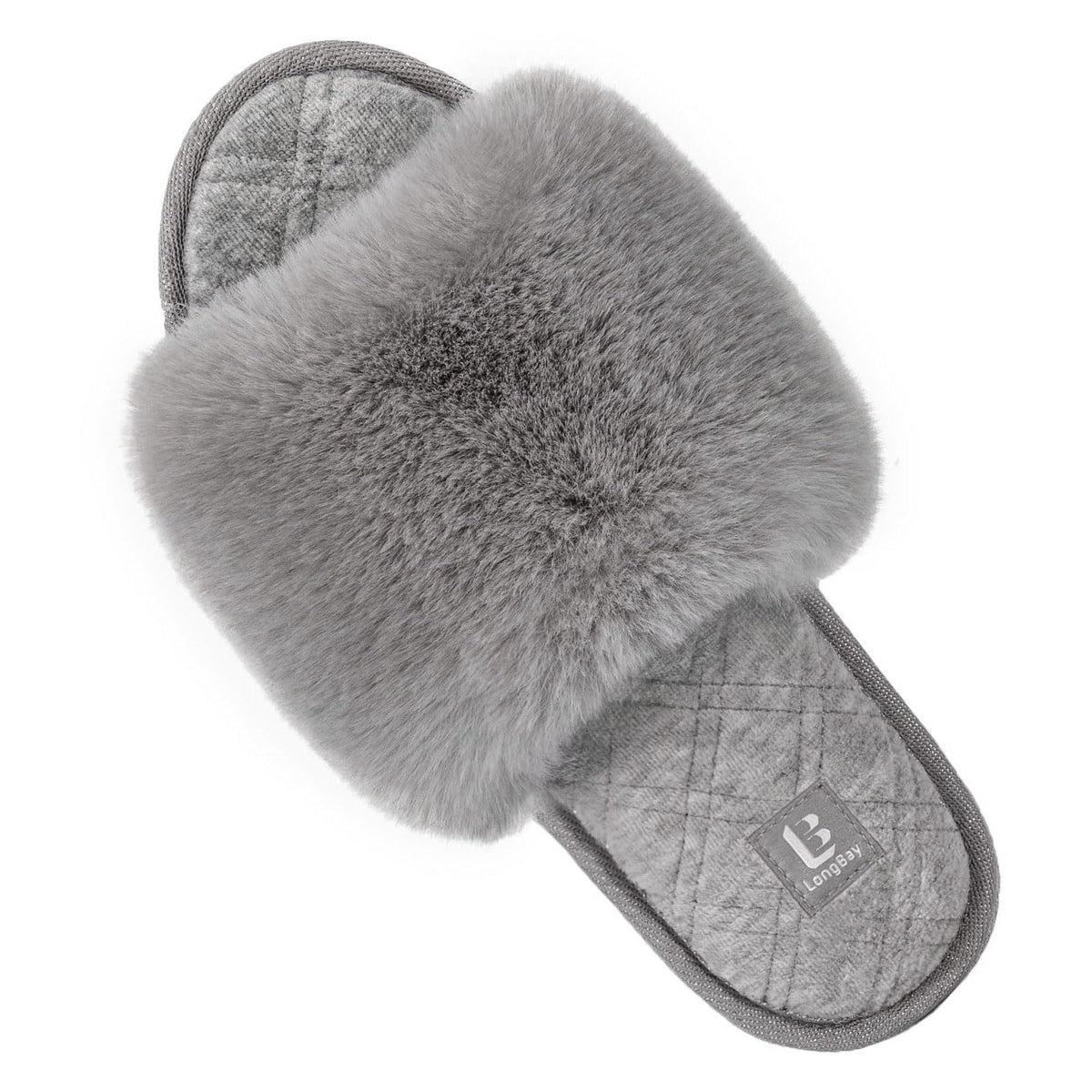 LongBay Women's Fuzzy Slippers Comfy Cloud Memory Foam House Shoes Home Open Toe Slides Indoor Outdoor