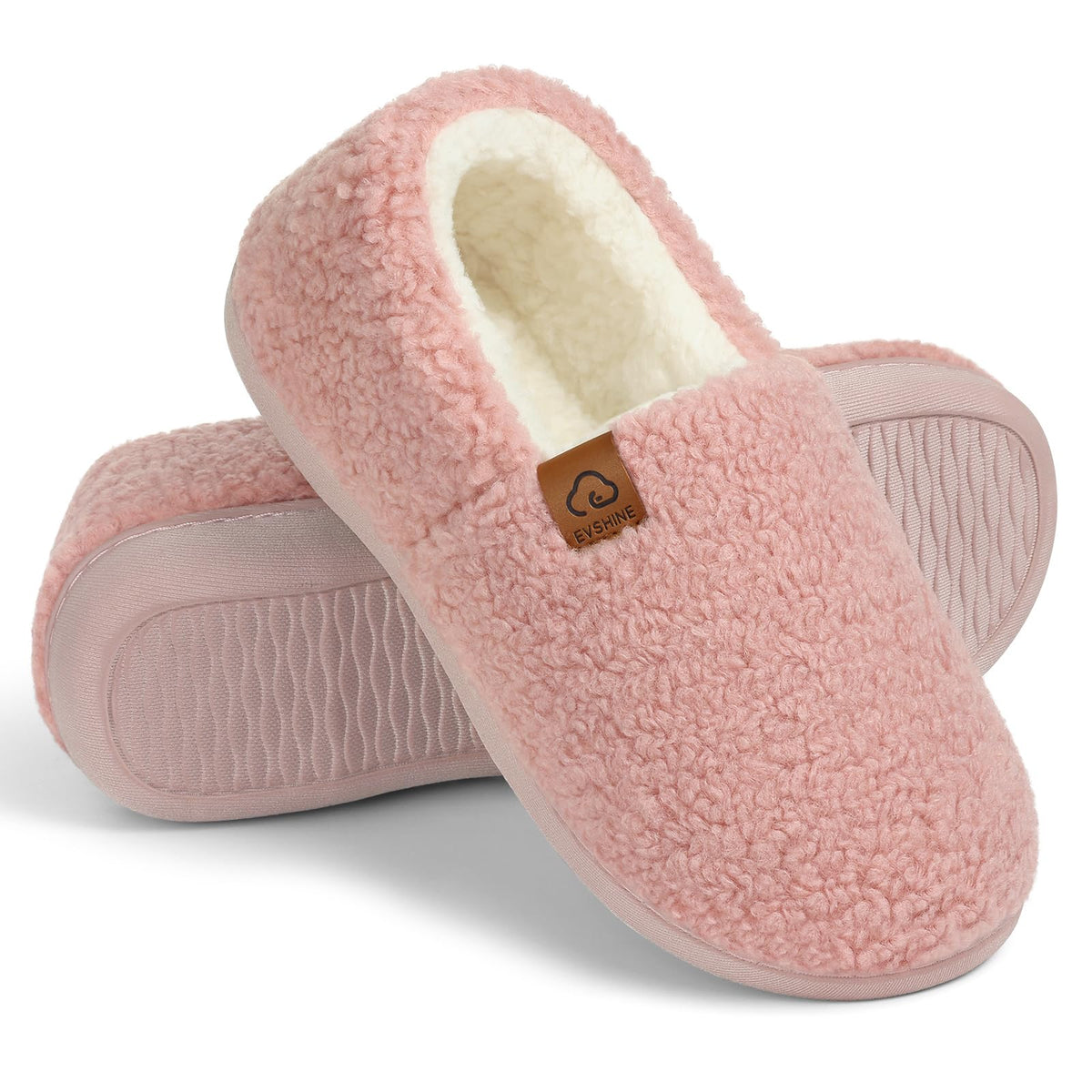 Evshine Cozy Curly Fleece Memory Foam Fuzzy Slippers for Women