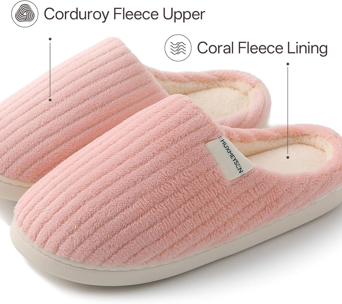 HUXMEYSON Slippers for Women, Warm Memory Foam Comfy House Slippers with Anti-Skid Rubber Sole for Indoor and Outdoor