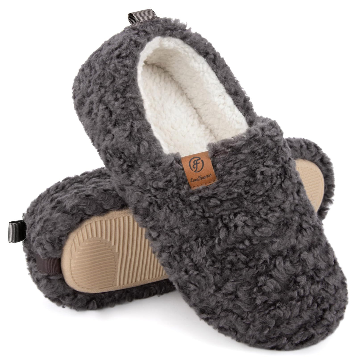 EverFoams Women’s Soft Curly Slippers Memory Foam Lightweight House Shoes