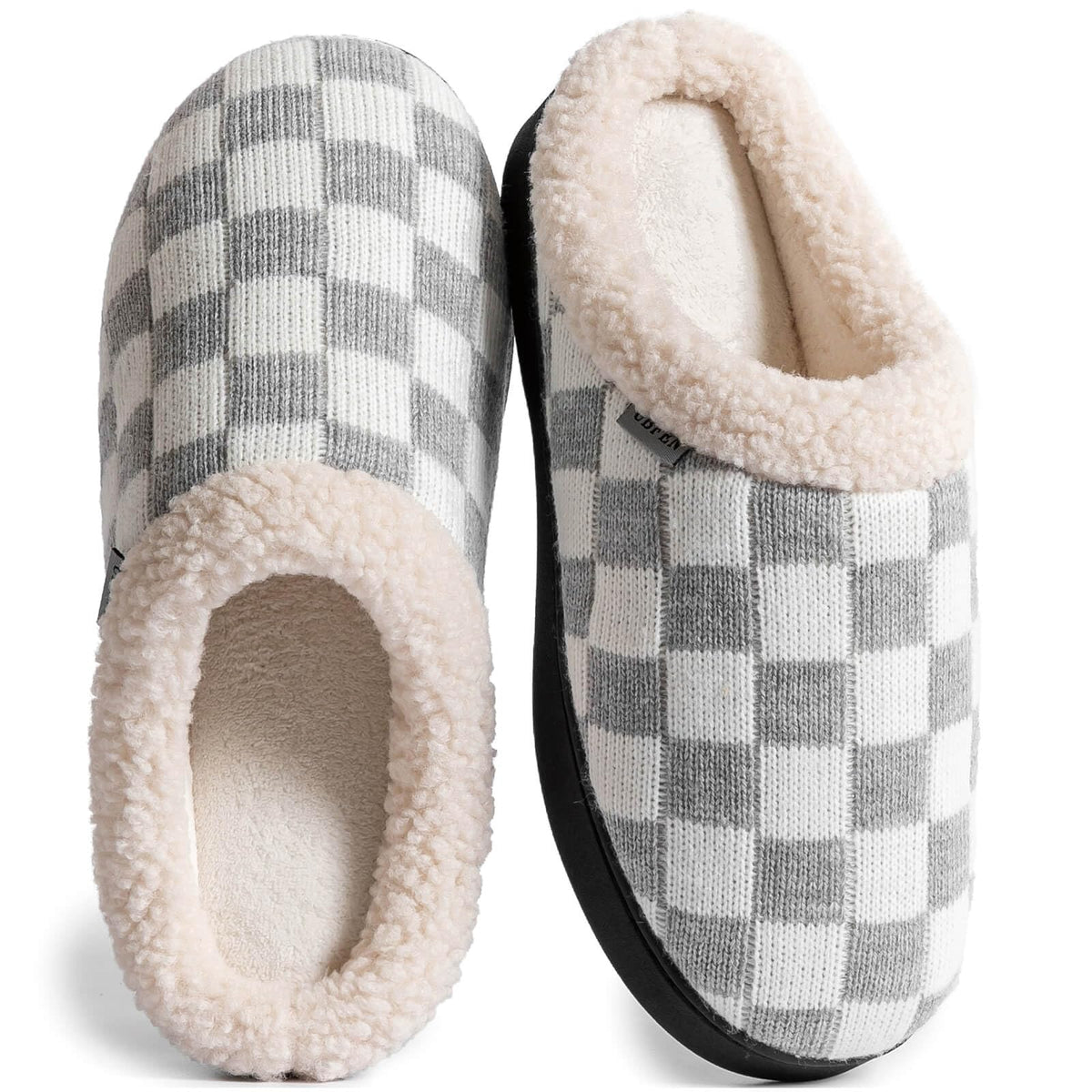 UBFEN Mens Womens Slippers Classic Plaid Winter Warm with Memory Foam Fluffy House Shoes Platform Indoor Bedroom