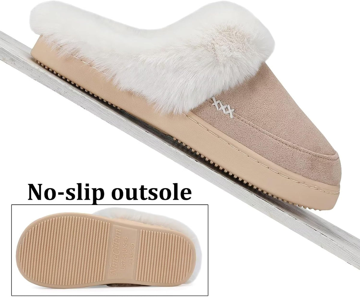 NineCiFun Women's and Men's Memory Foam House Slippers, Faux Fur Lined Indoor Fuzzy Slippers with No-slip Sole, Slip on Suede Home Shoes, Warm Winter Gift for Women & Men