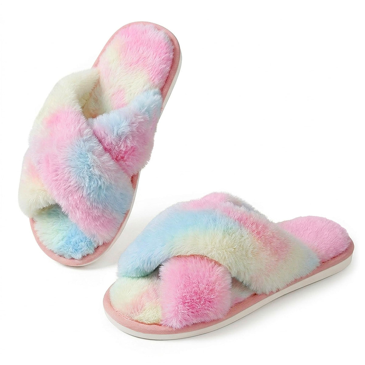 Ankis Memory Foam Fuzzy Slippers for Women,Open Toe House Shoes