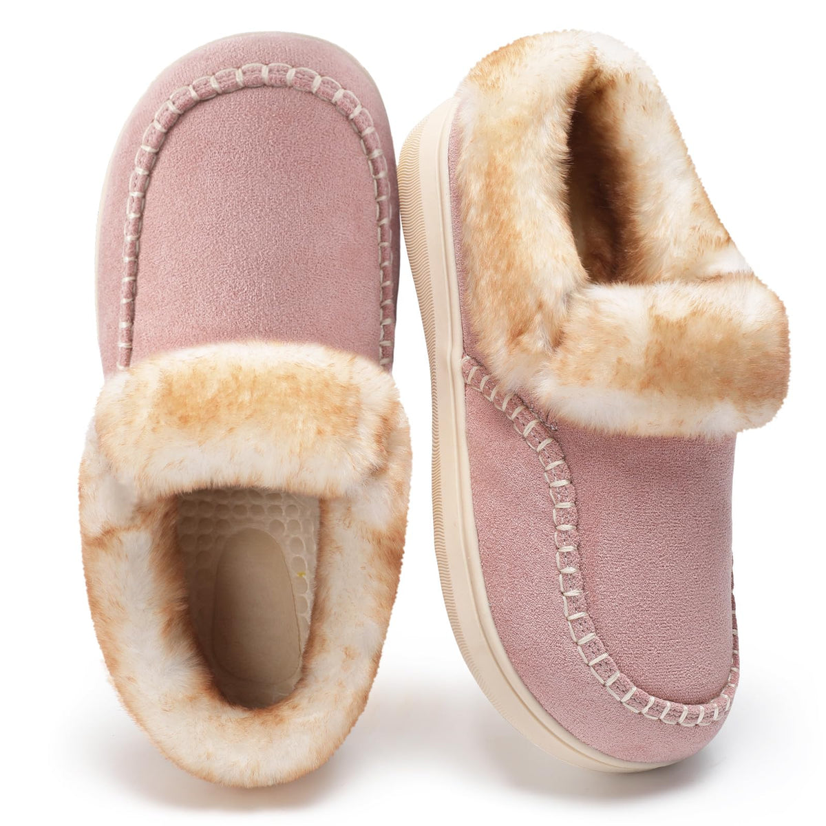 LeIsfIt Women's Fuzzy Slippers Wide Toe Box Memory Foam House Shoes