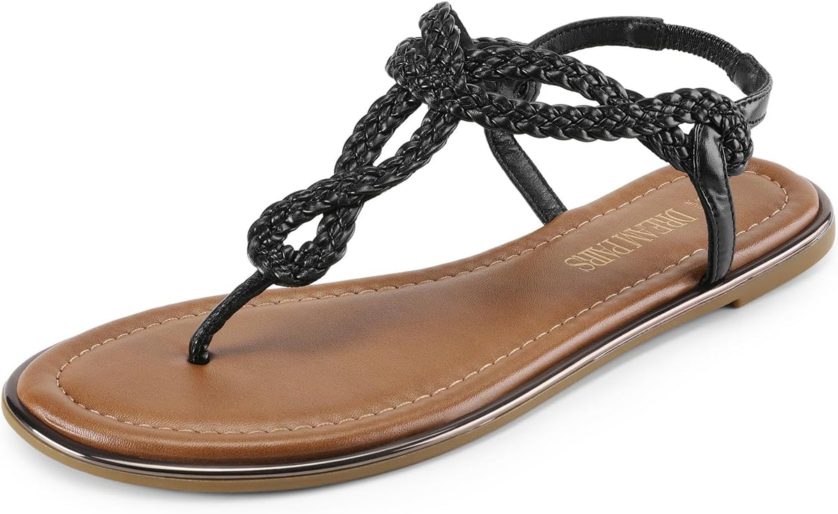 DREAM PAIRS Women's Flat T-Strap Dressy Sandals