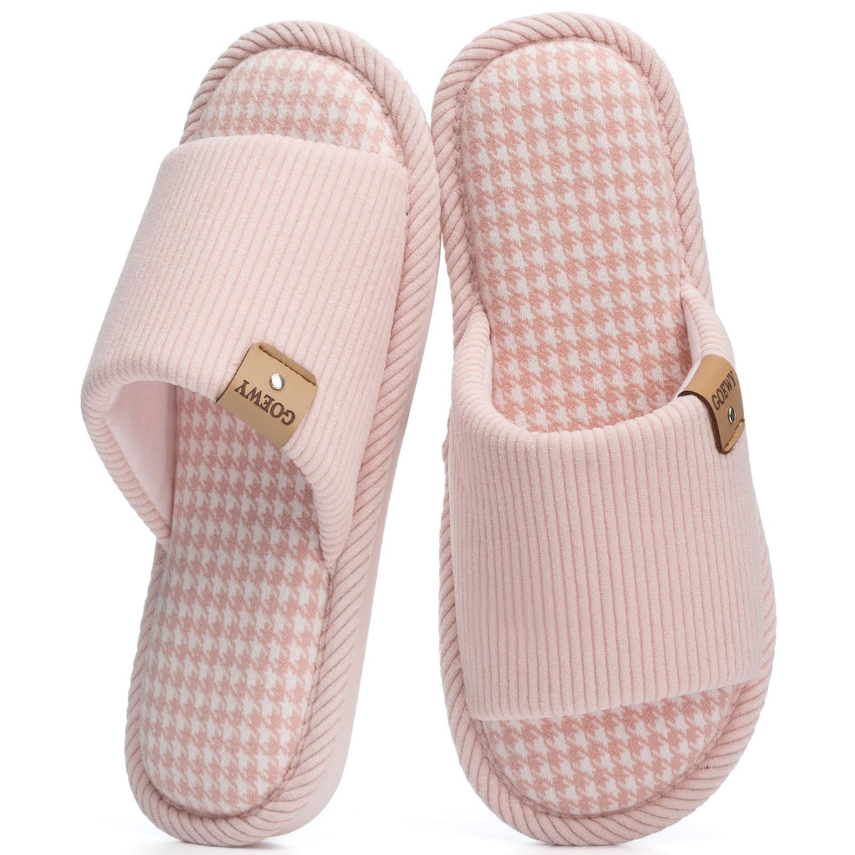 GOEWY Open Toe Corduroy Slippers for Women Memory Foam Casual House Shoes