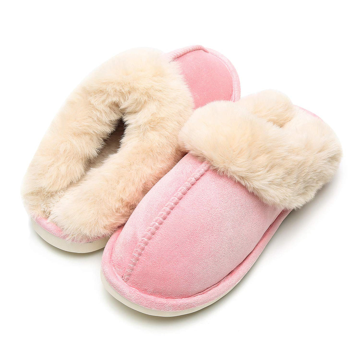 Epsion Womens Winter Warm Slipper Faux Fur Fluffy Slip-On House Slippers Suede Plush Lined/Anti-Skid Sole Indoor Outdoor