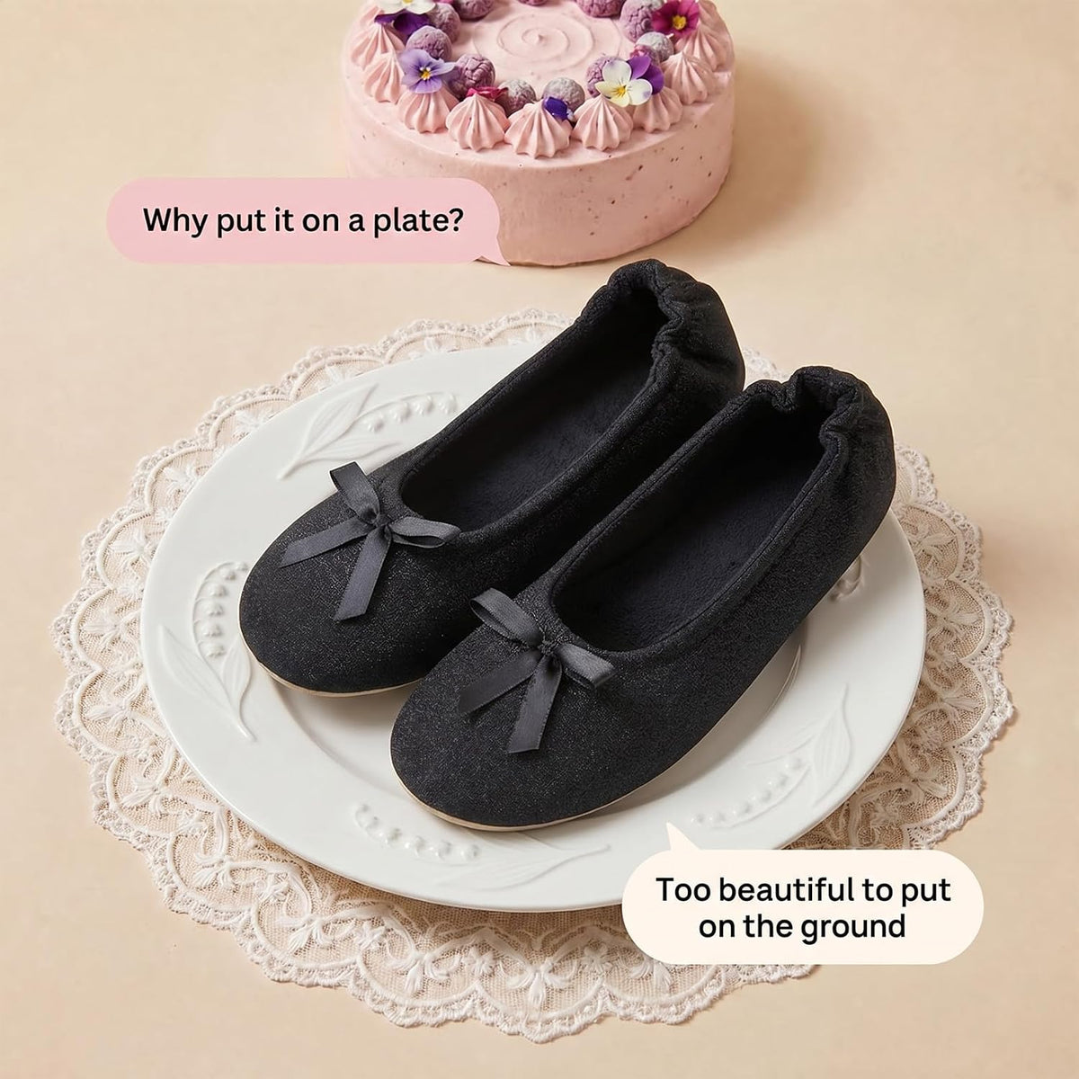 EverFoams Women's Satin Ballerina Slippers Memory Foam House Indoor Shoes