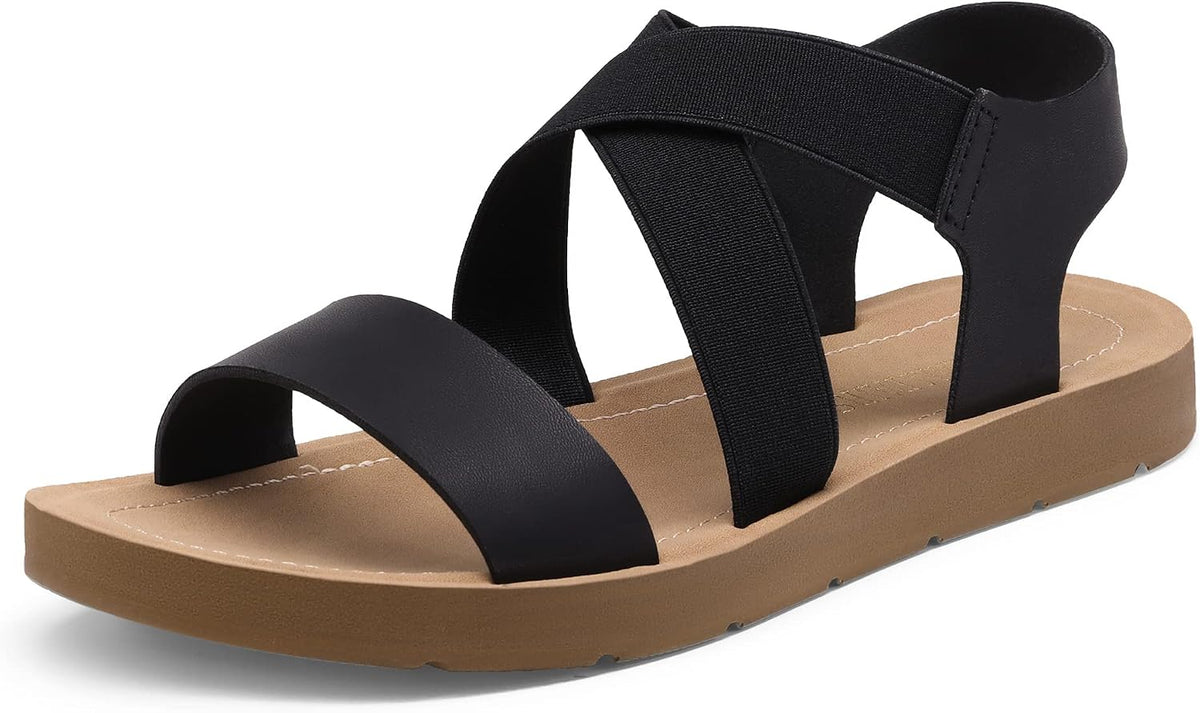 DREAM PAIRS Women's Elastic Ankle Strap Flat Sandals