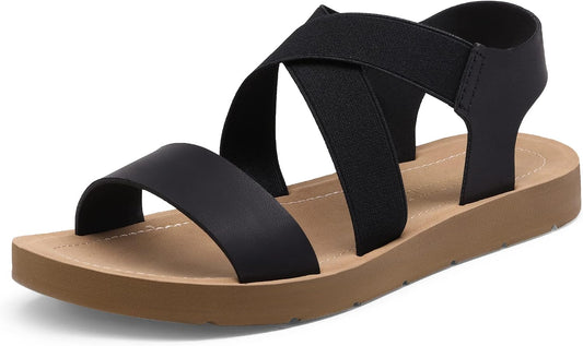 DREAM PAIRS Women's Elastic Ankle Strap Flat Sandals