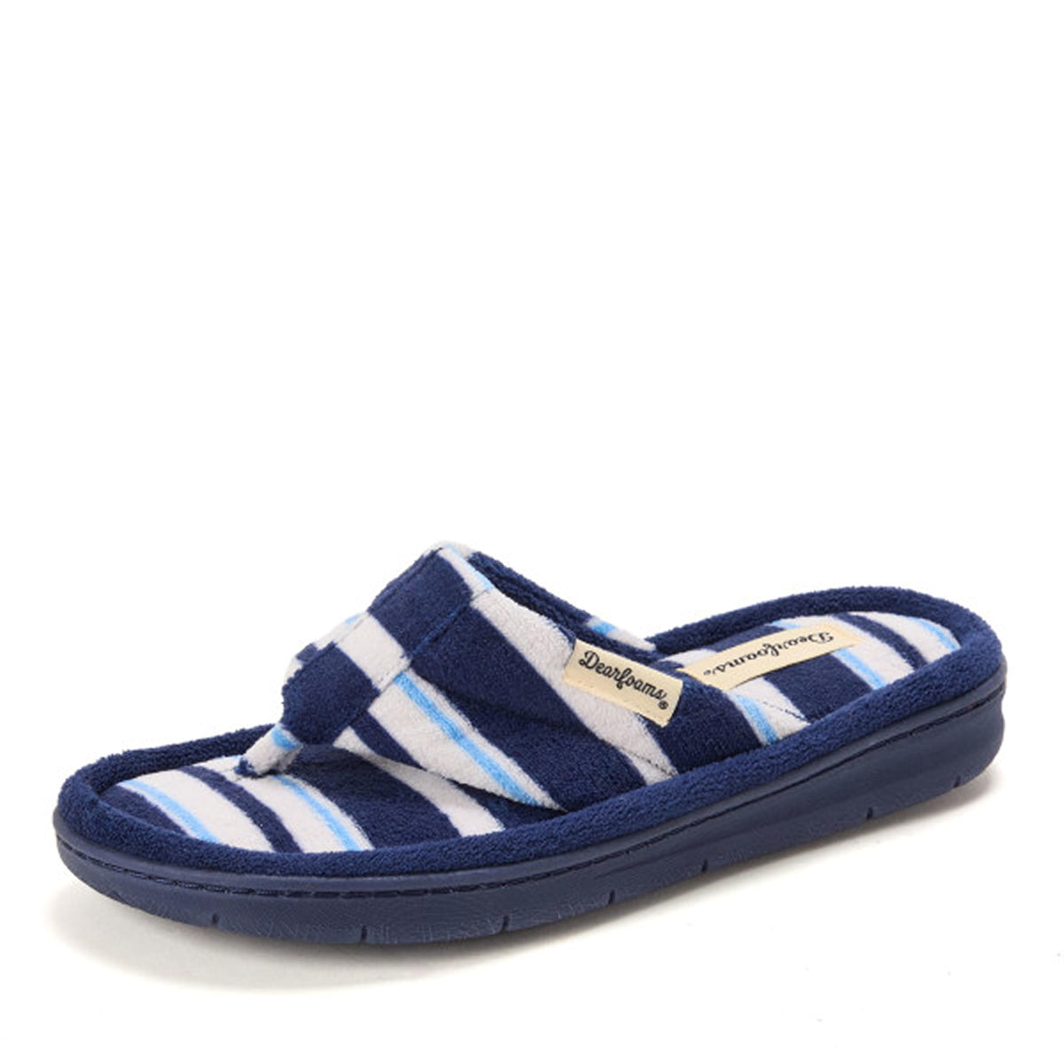 Dearfoams Women's Melanie Thong Slide Memory Foam Terry Sandal Summer House Slippers