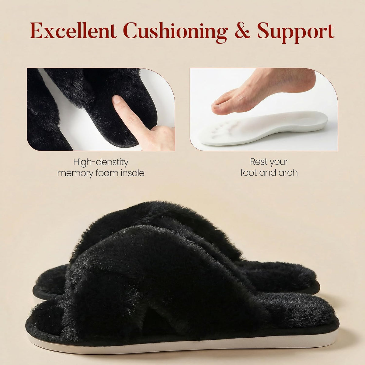 Ankis Womens Fuzzy Cozy Comfy Soft Slippers - 2Pair Fluffy Furry House Slippers Plush Home Ladies Gifts Memory Foam, Cross Band, Open Toe，Indoor/Door Bride Slipper Slides Wedding Ladies Shoes
