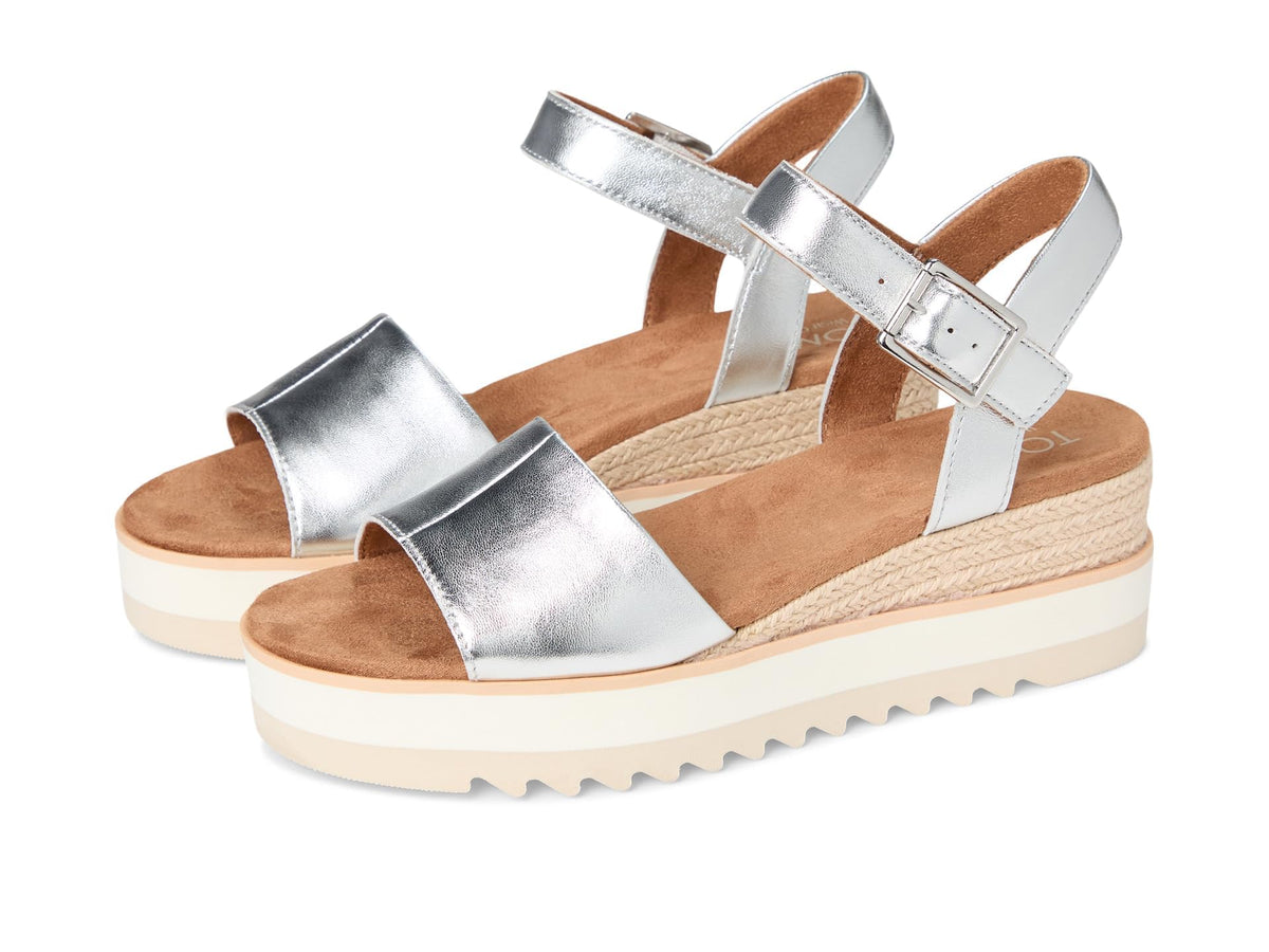 TOMS Women's Diana Wedge Heel Sandal, Leather Upper, Rope-Wrapped Midsole, Adjustable Strap, Buckle, OrthoLite Insole