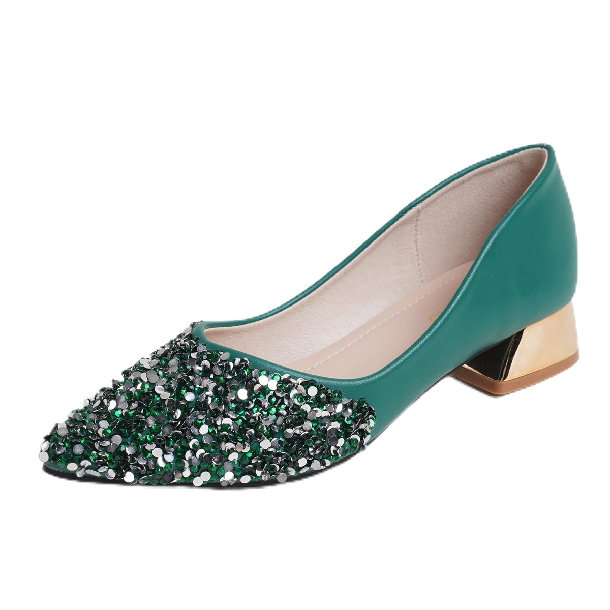 Women's Pumps, Closed Toe Chunky Heels for Women, Comfortable Work Pumps Shoes, Pointed Toe Rhinestones Dress Wedding Pumps for Women