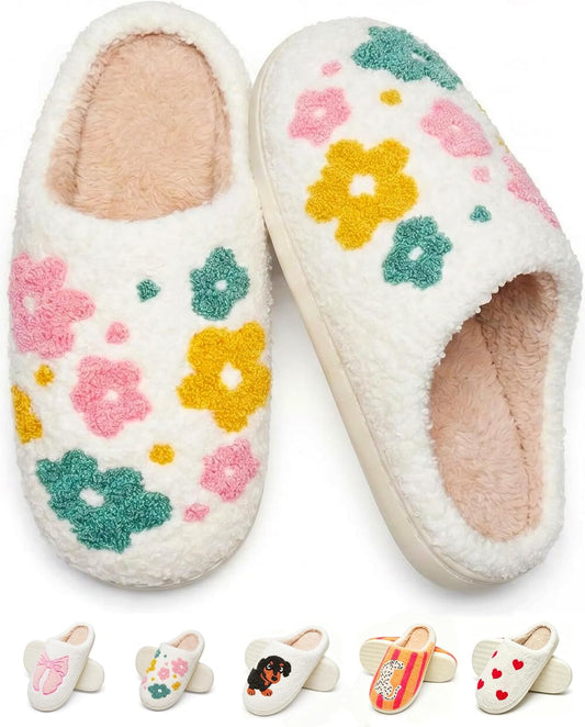 Cute Fuzzy Slippers for Women Men Memory Foam House Shoes indoor outdoor