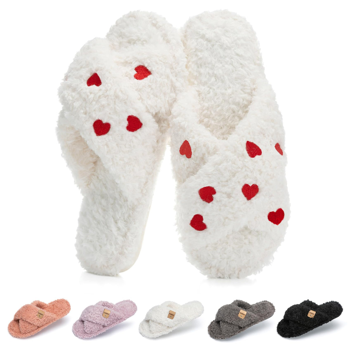 GOEWY Fuzzy Open Toe Slippers for Women Cozy Memory Foam House Shoes Indoor