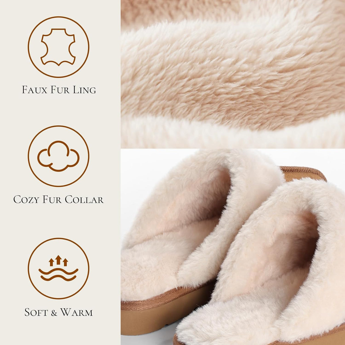 OOW Fuzzy Slippers for Women Cozy Faux Fur House Shoes Memory Foam Slippers