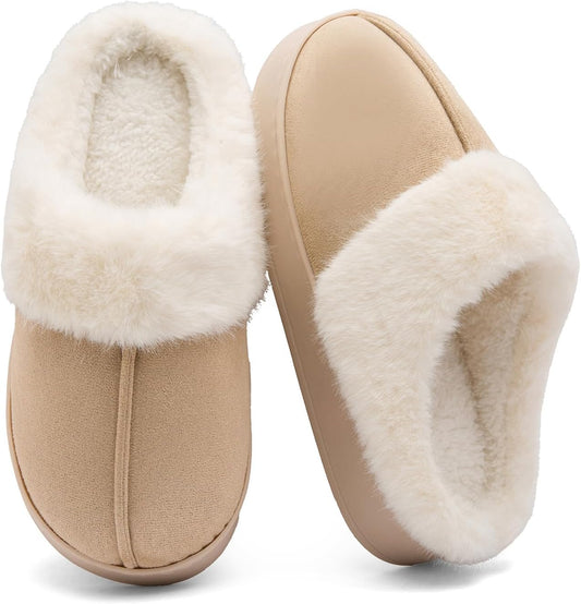 Women's Fuzzy Memory Foam Slippers Comfy Soft Winter Slip On House Slippers Bedroom Shoes with Warm Plush Lining and Indoor Outdoor Soles