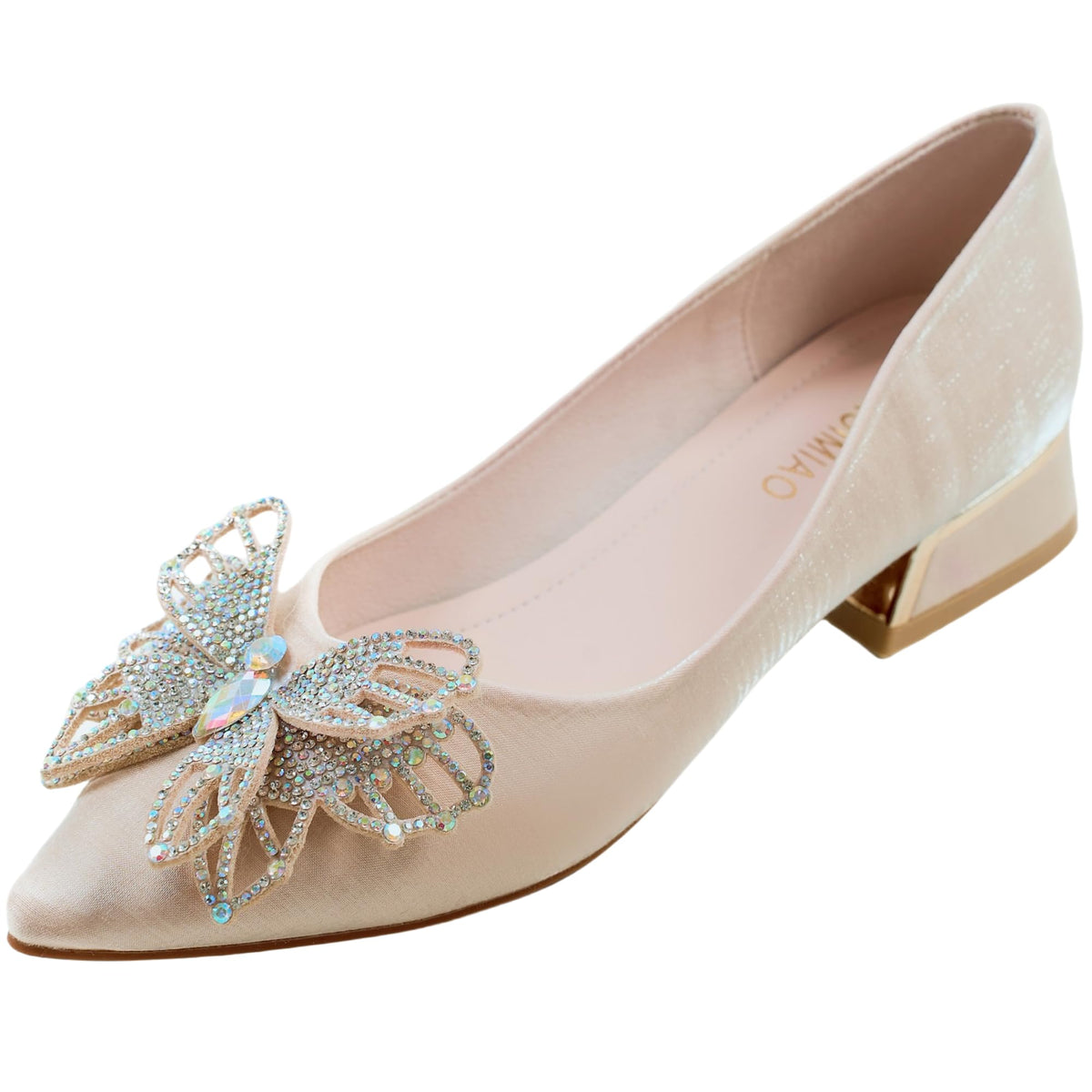 Women's Pumps, Closed Toe Chunky Heels for Women, Comfortable Work Pumps Shoes, Pointed Toe Rhinestones Dress Wedding Pumps for Women