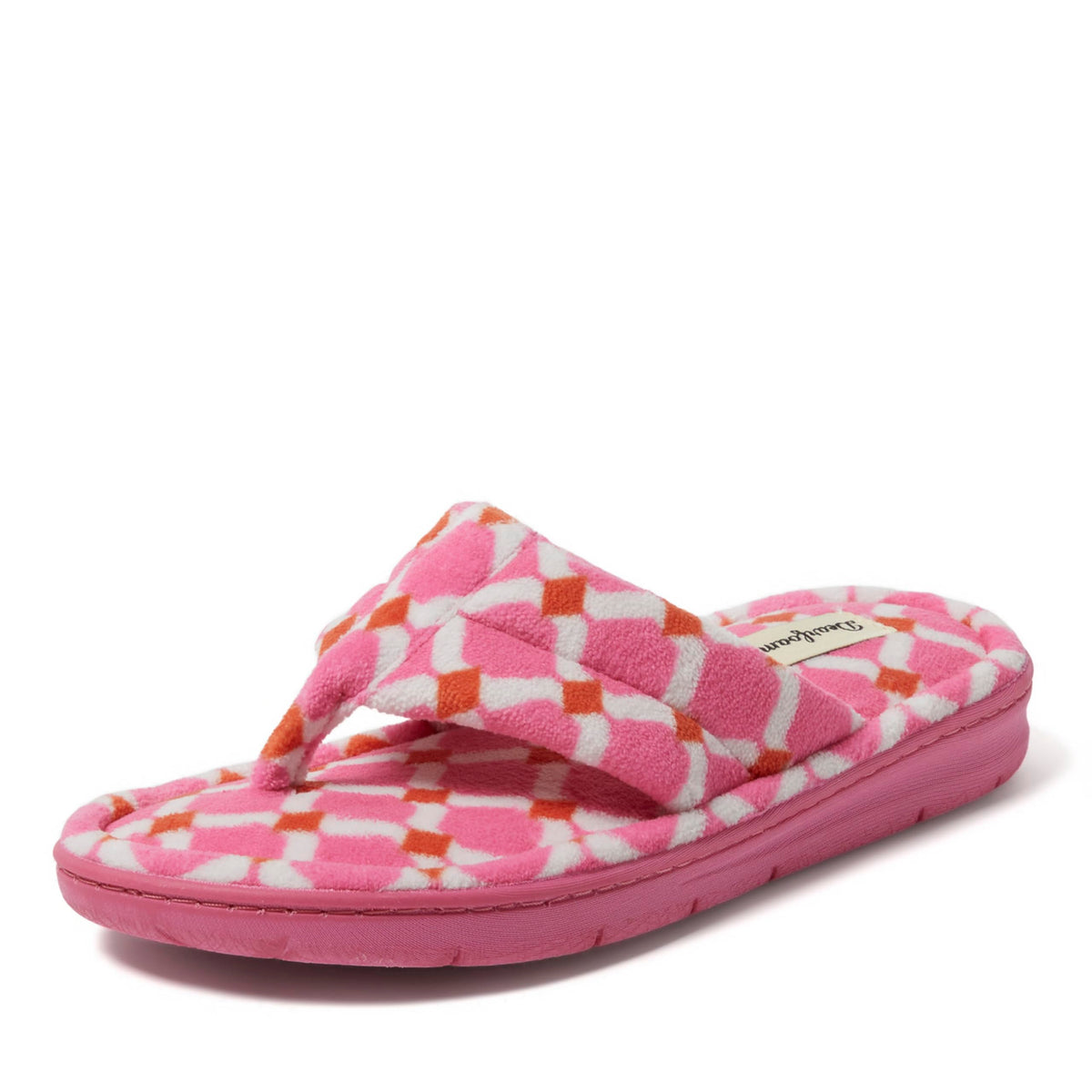 Dearfoams Women's Melanie Thong Slide Memory Foam Terry Sandal Summer House Slippers