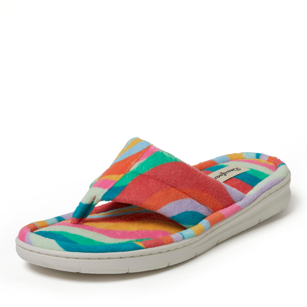 Dearfoams Women's Melanie Thong Slide Memory Foam Terry Sandal Summer House Slippers