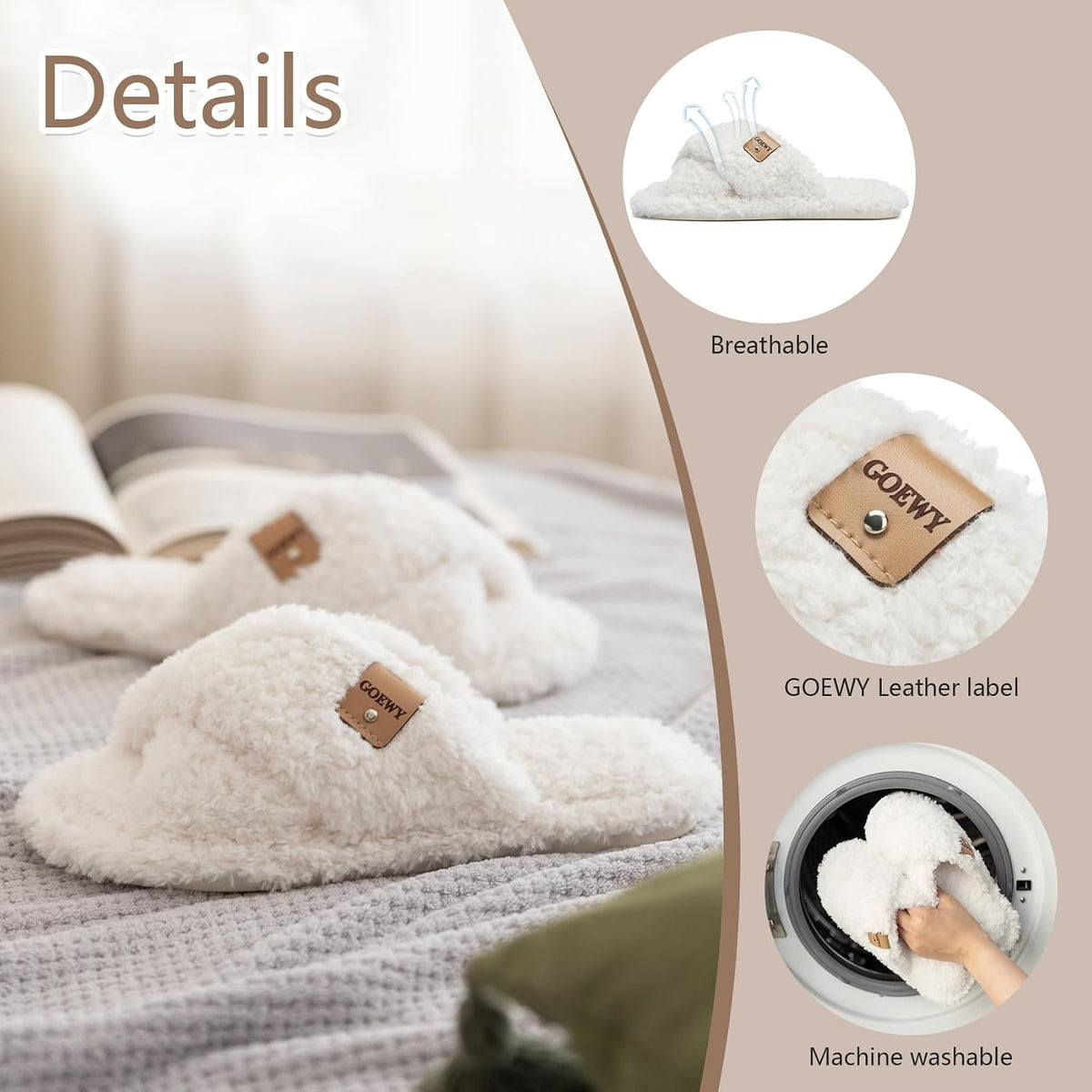 GOEWY Fuzzy Open Toe Slippers for Women Cozy Memory Foam House Shoes Indoor