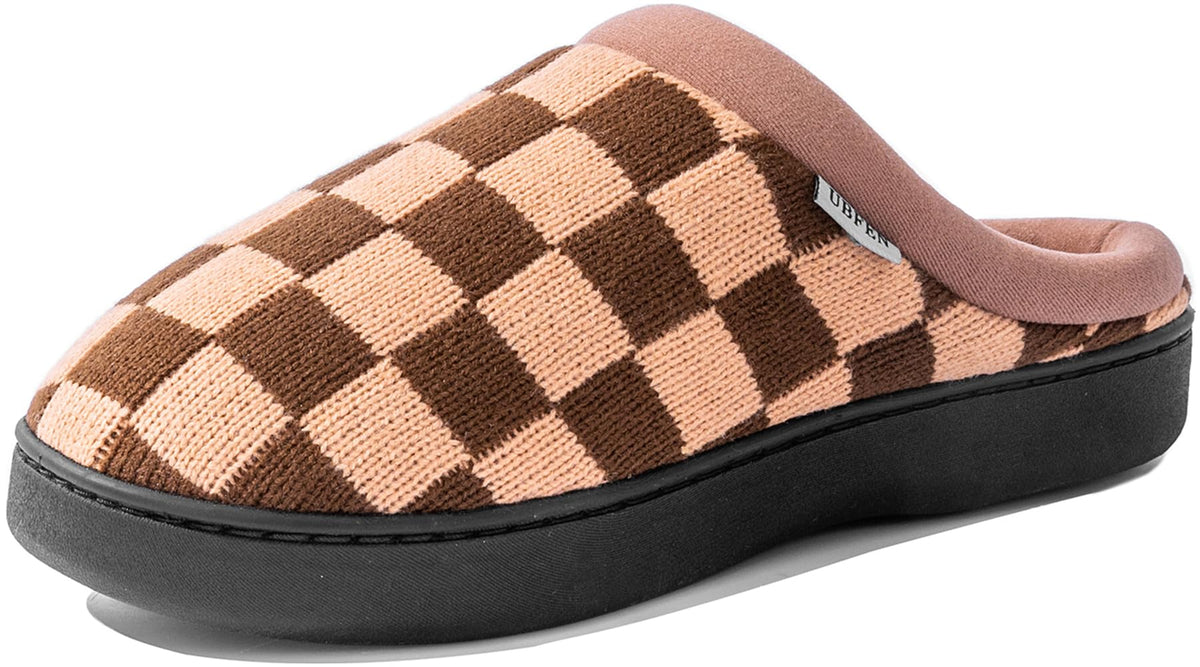 UBFEN Mens Womens Slippers Classic Plaid Winter Warm with Memory Foam Fluffy House Shoes Platform Indoor Bedroom