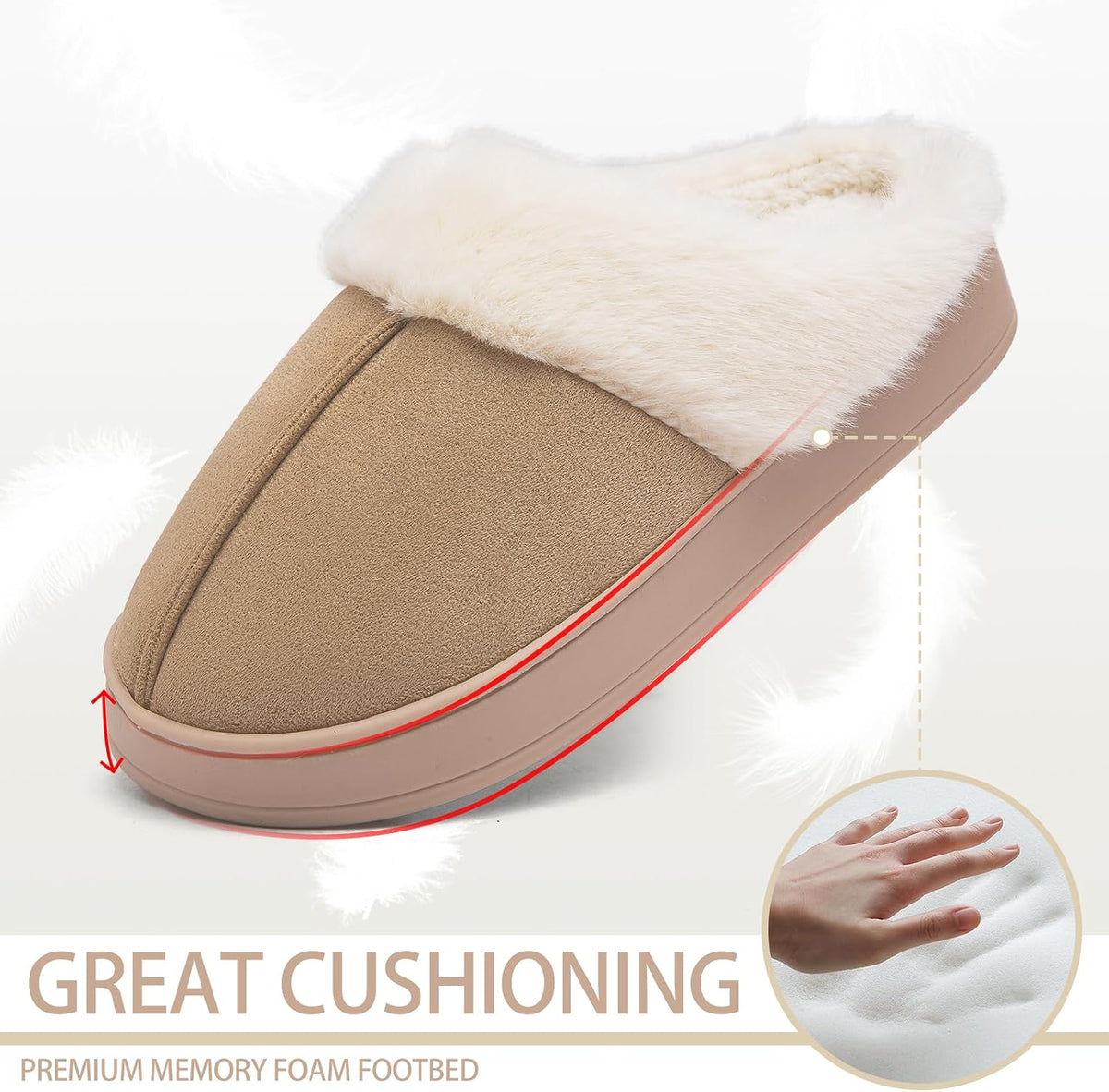 Women's Fuzzy Memory Foam Slippers Comfy Soft Winter Slip On House Slippers Bedroom Shoes with Warm Plush Lining and Indoor Outdoor Soles