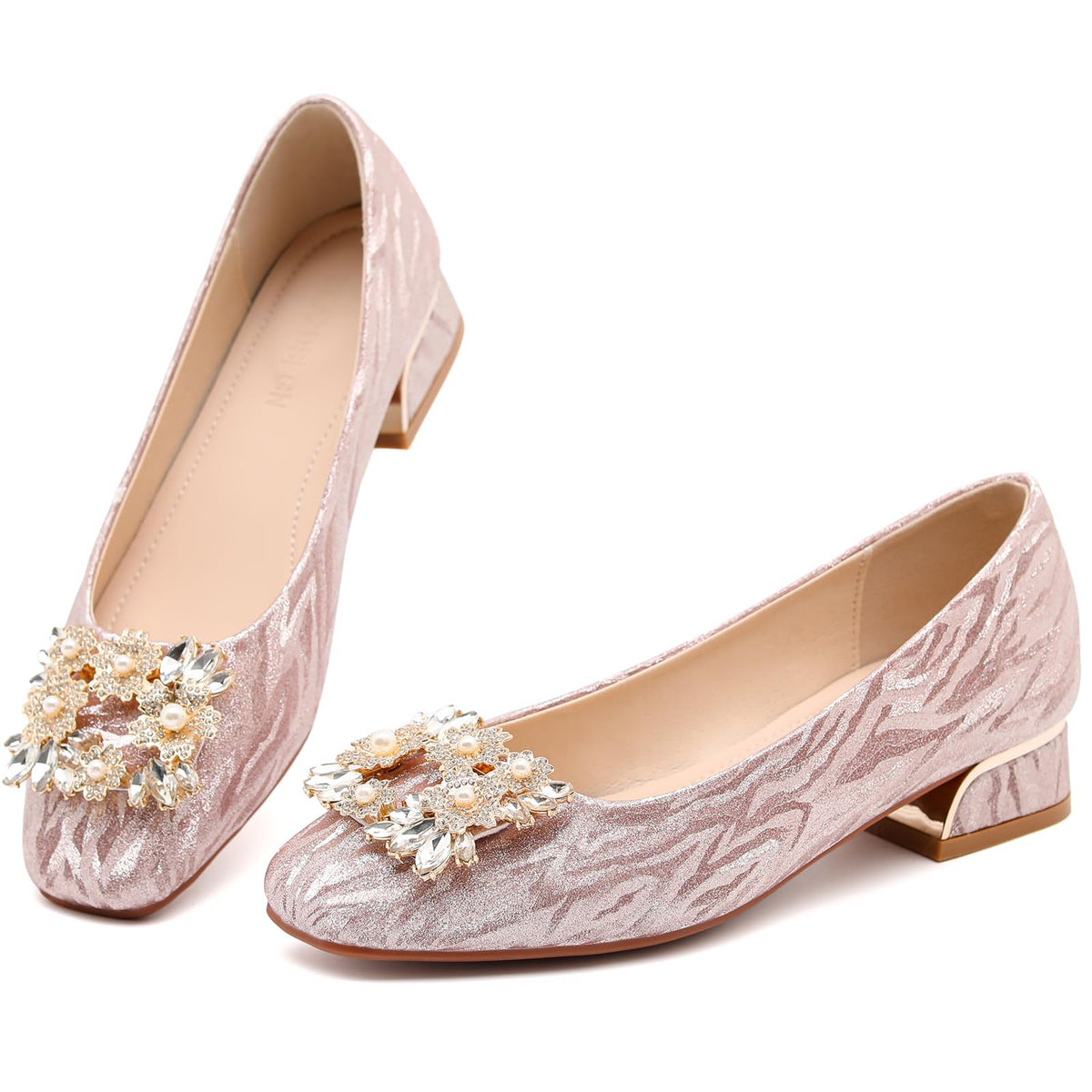 Women's Pumps Low Chunky Block Heel Closed Square Toe Work Shoes
