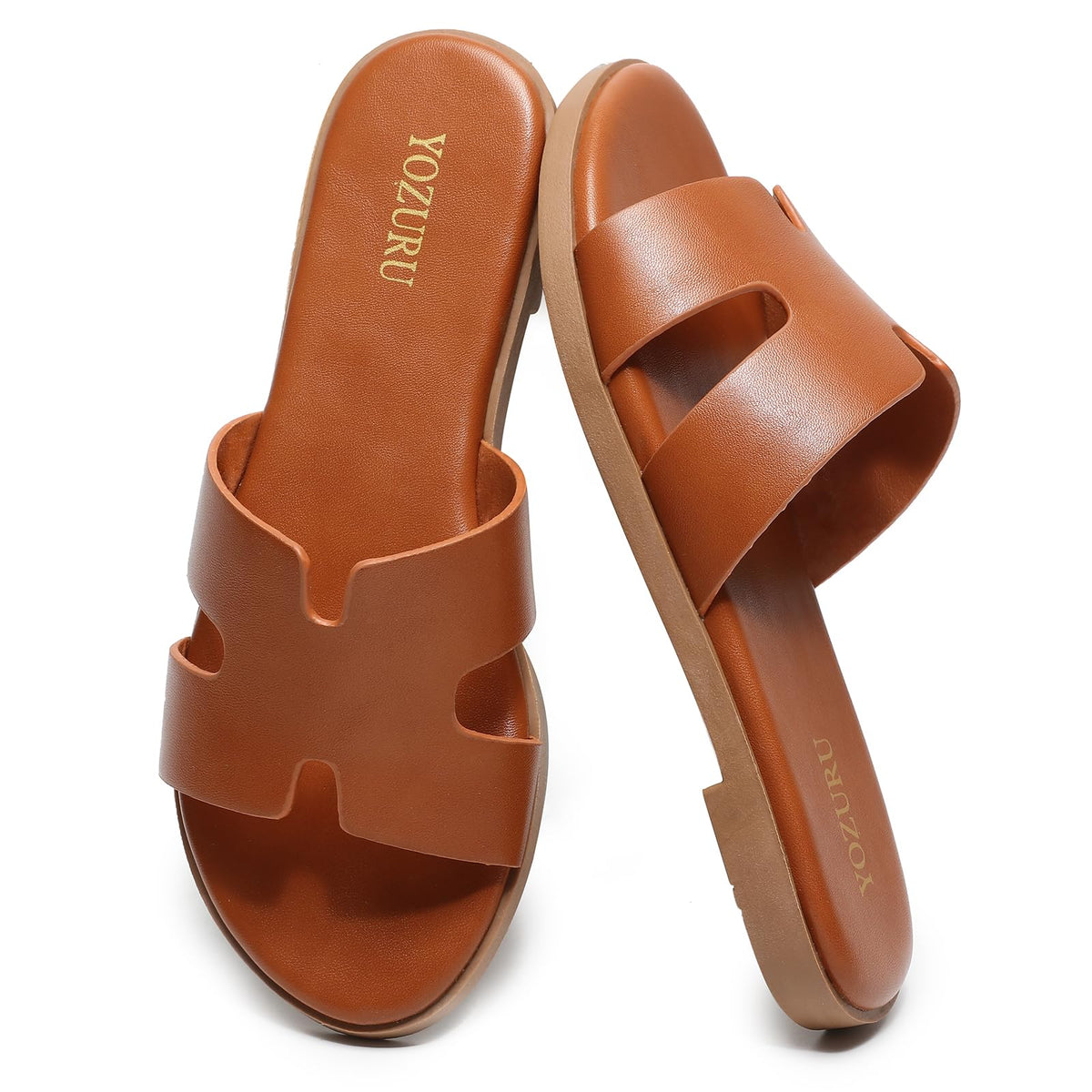 Yozuru Womens Flat Sandals Dressy Summer Slides Comfortable Leather Sandals