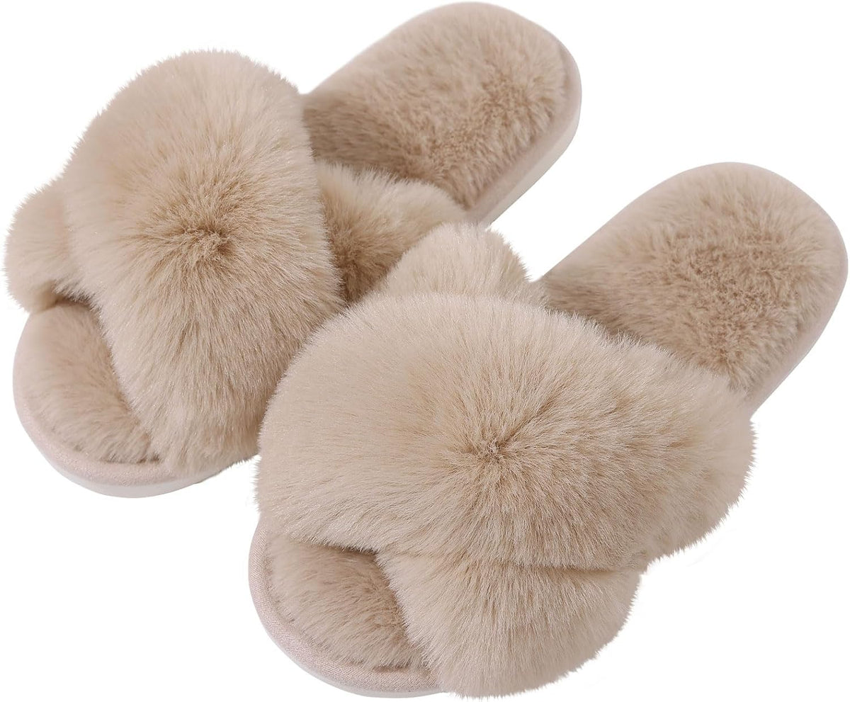 Evshine Memory Foam Fuzzy House Slippers for Women