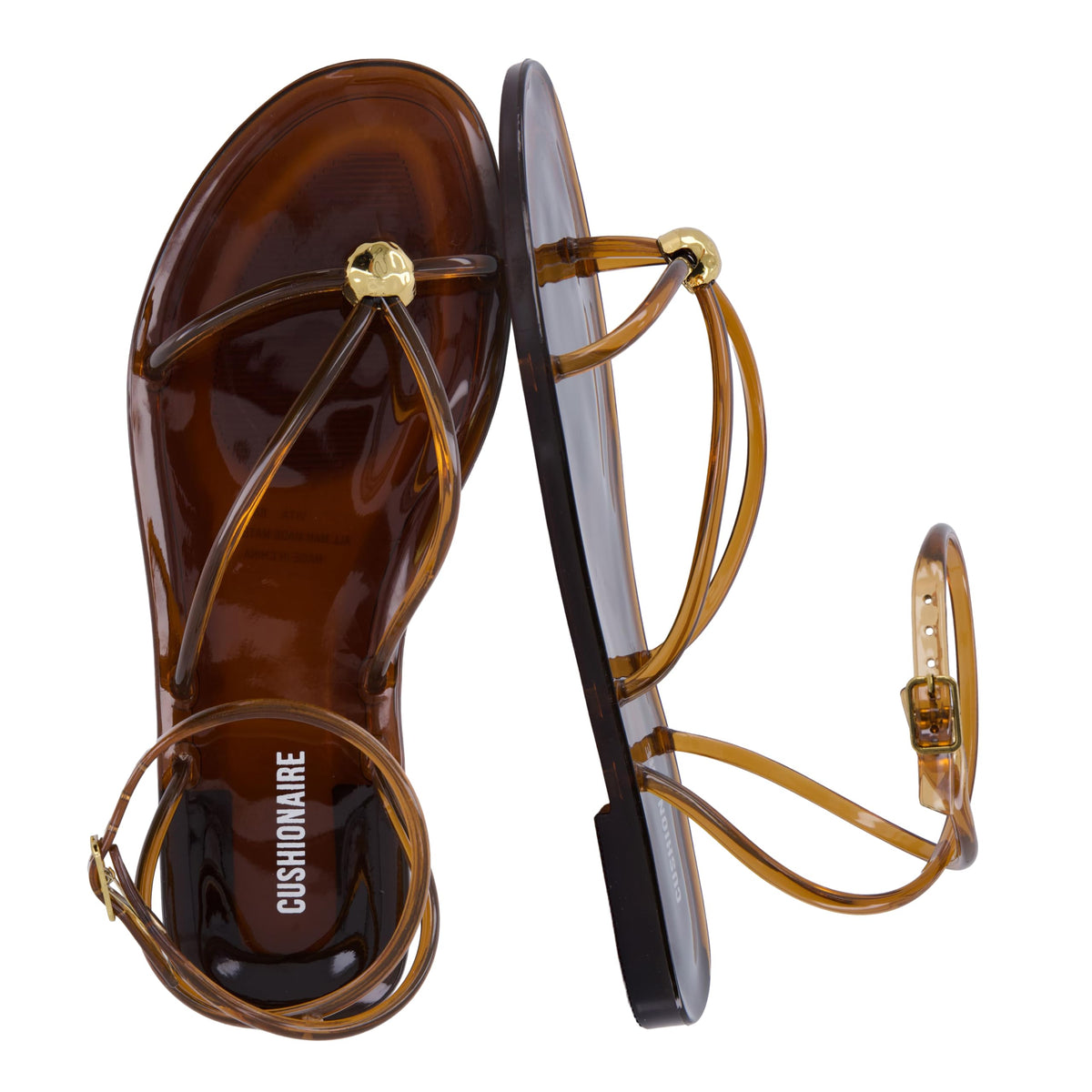 CUSHIONAIRE Vita Jelly Sandals for Women, Casual Lightweight Womens Strappy Sandals with Adjustable Buckle Strap and Gold Hardware Accent