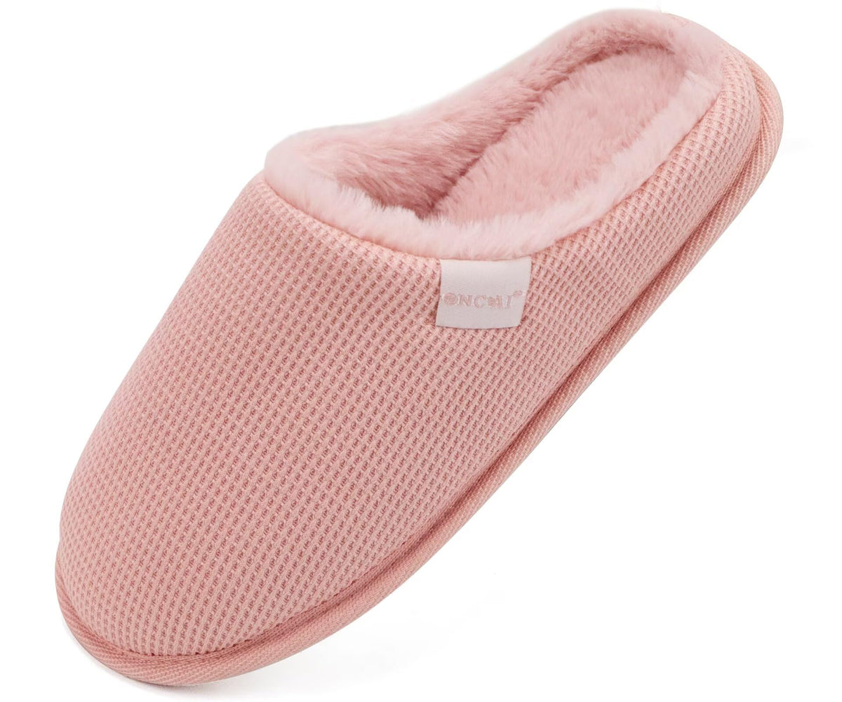 ONCAI Women's House Slippers, Cushion Memory Foam Waffle Upper Home Comfortable Warm Winter Cozy Soft Lightweight Indoor Best House Shoes Non-slip Rubber Sole US Size 5-11