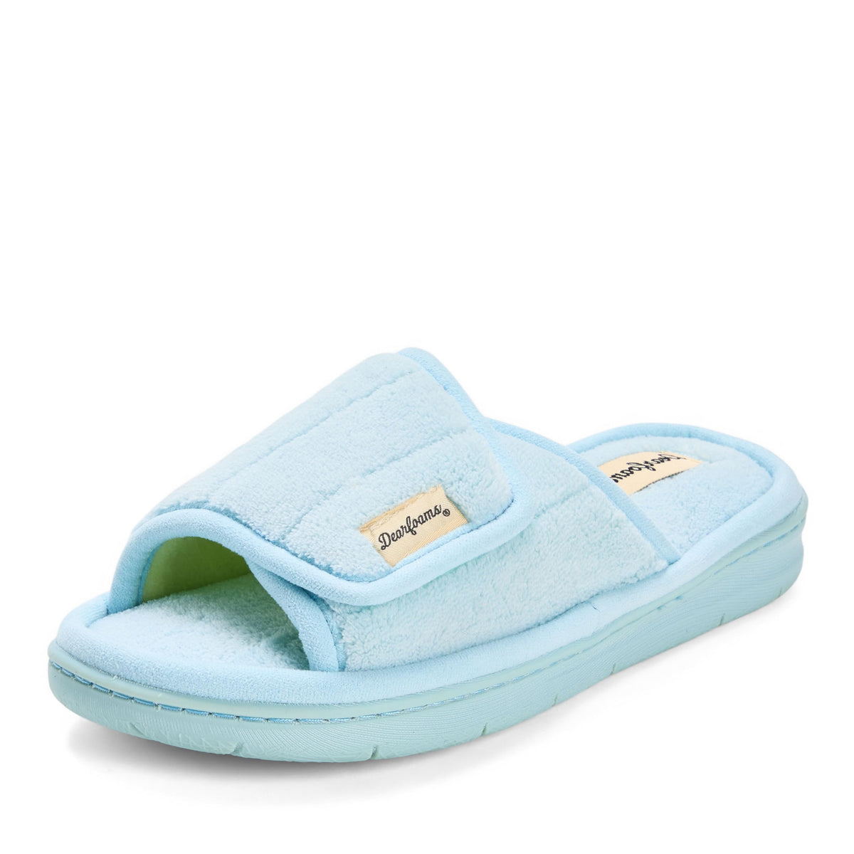 Dearfoams Mickey Adjustable Terry Slide, Memory Foam Washable Open Toe Indoor Summer House Slippers