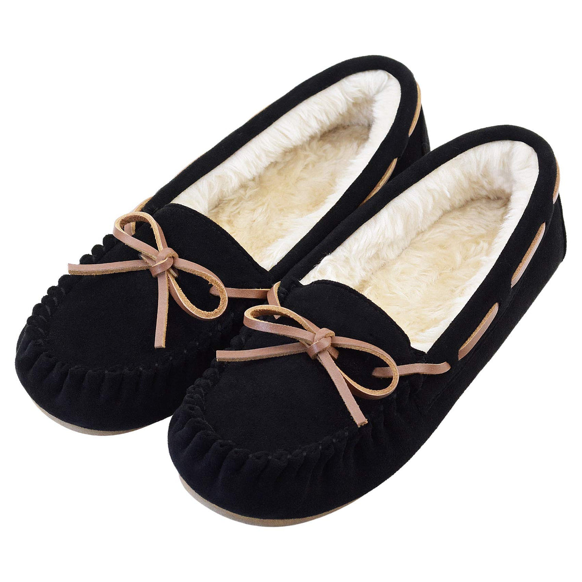 Vonair Women's Moccasin Slippers Micro Suede Warm Faux Fur Pile Lined Lace-Up Cozy Bow Indoor & Outdoor Moccasins Slip On Loafers Shoes for Women