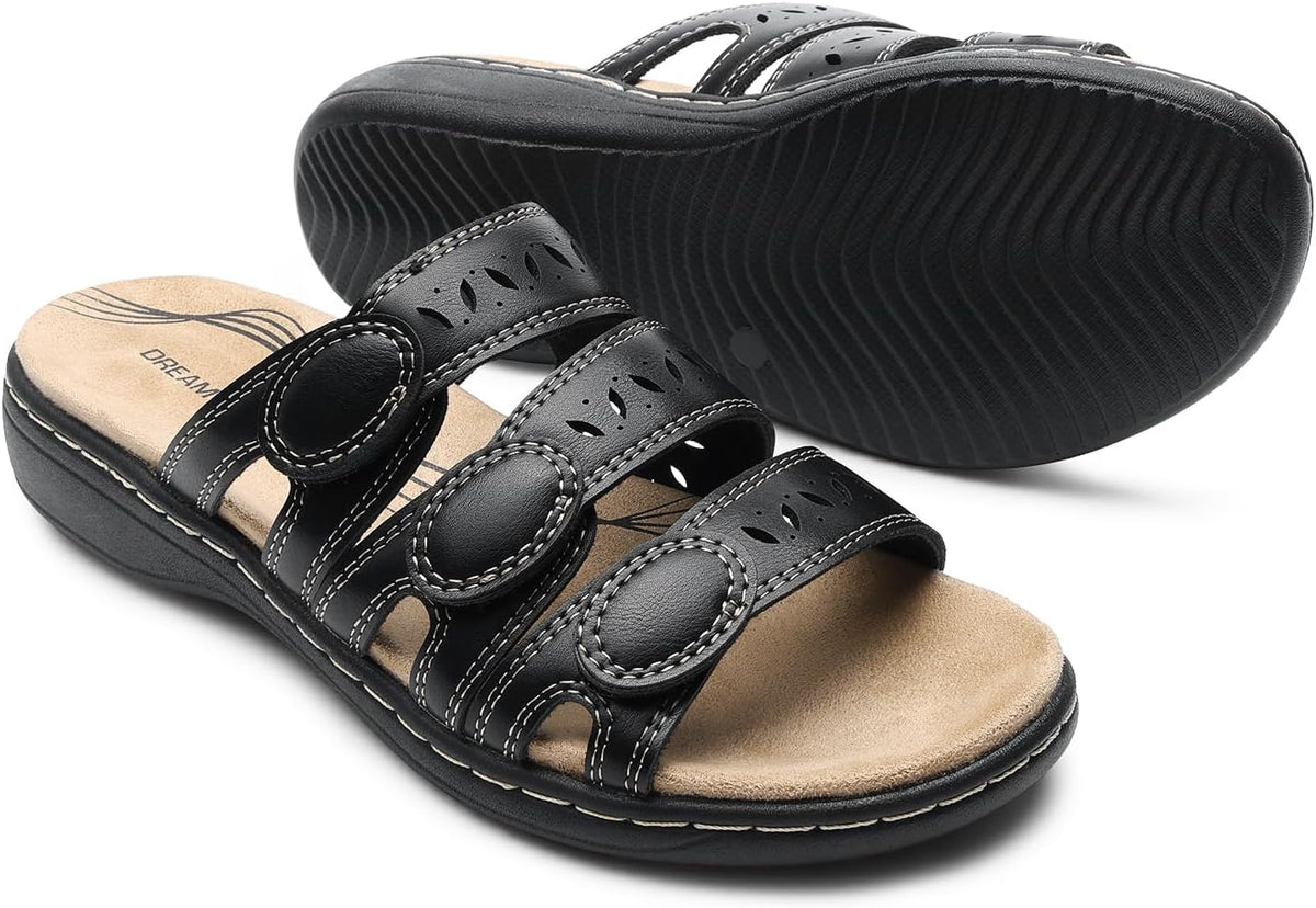 DREAM PAIRS Women's Slide Sandals Slip On Flats Sandals