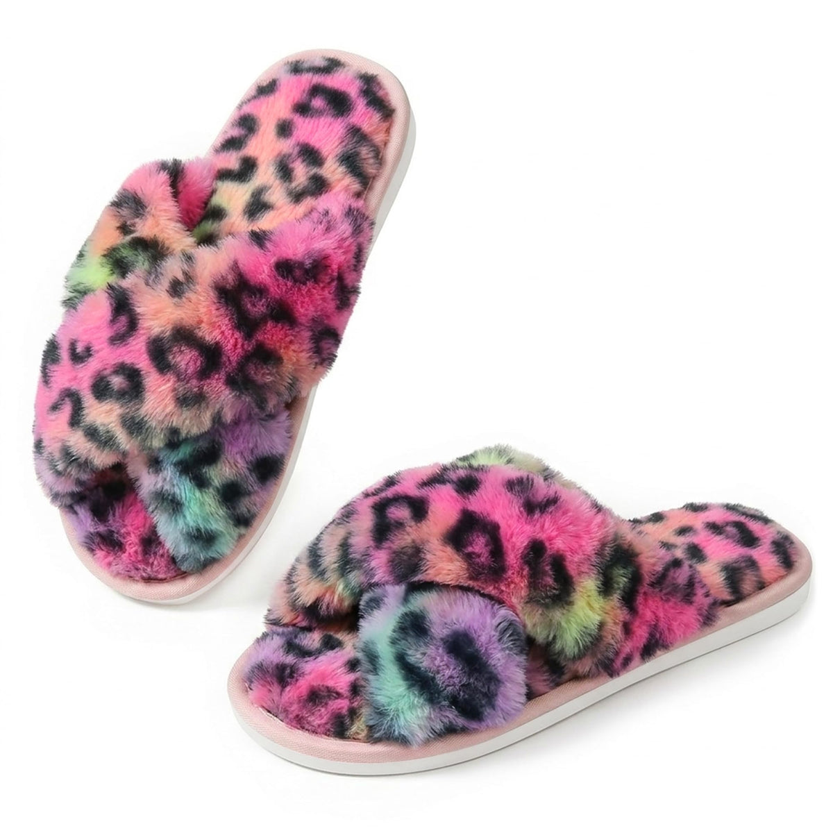 Ankis Memory Foam Fuzzy Slippers for Women,Open Toe House Shoes
