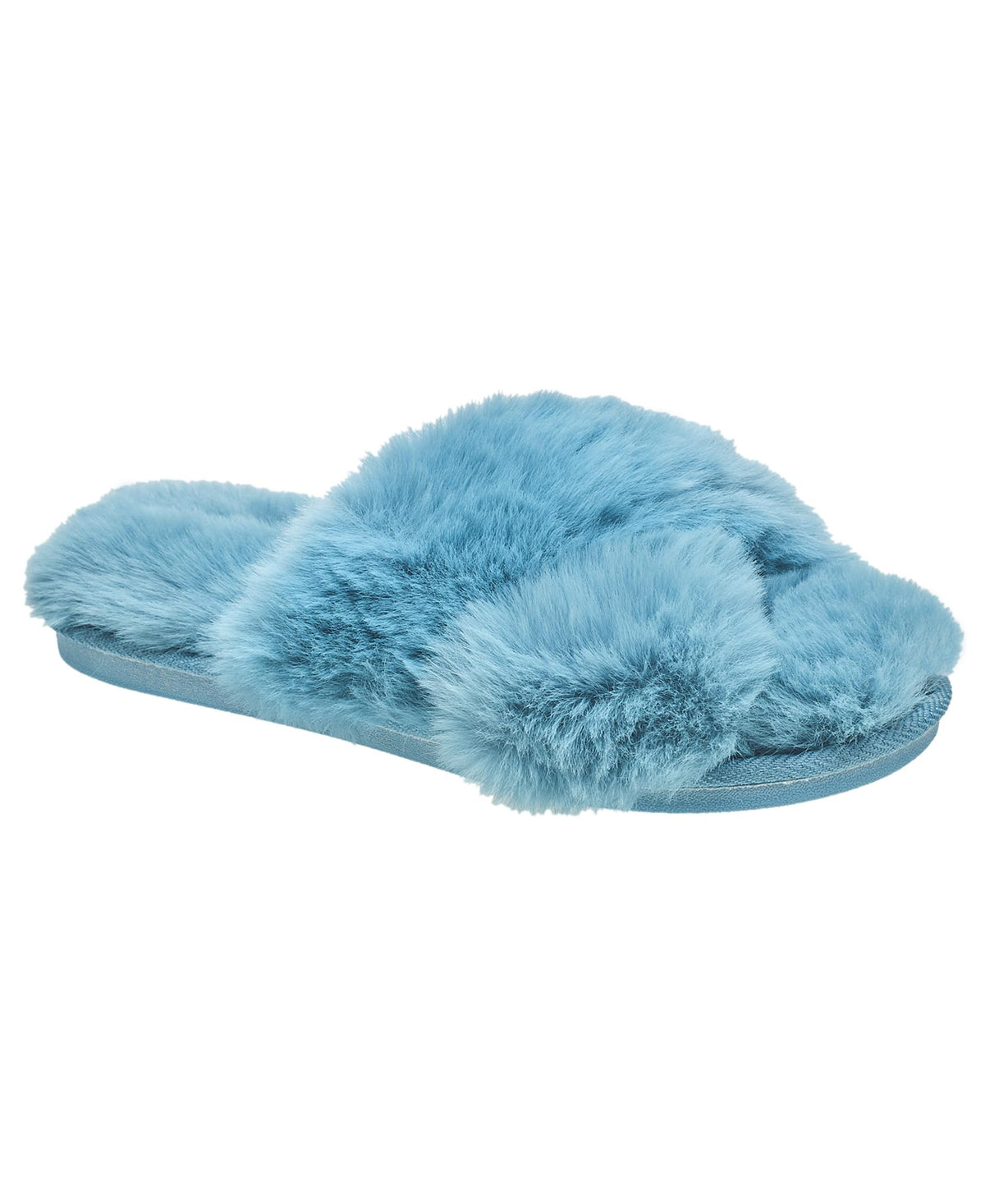 Nine West Women's Fuzzy Crossband Slippers – Soft Plush Open Toe House Slides with Memory Foam Sole