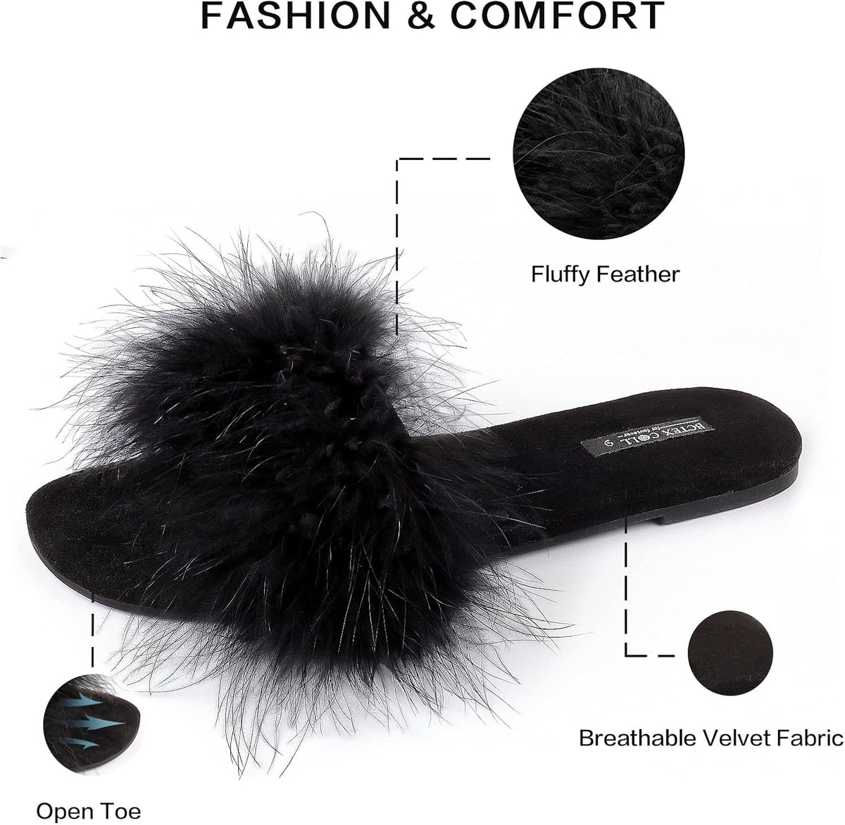 BCTEX COLL Women's Fuzzy Fluffy Open Toe Memory Foam Feather Slippers