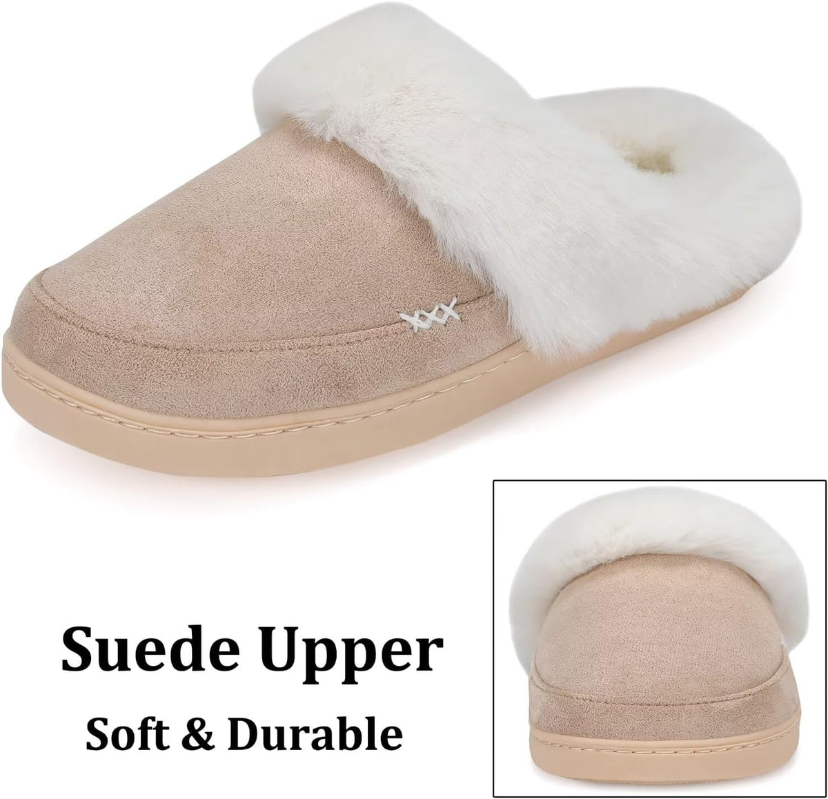 NineCiFun Women's and Men's Memory Foam House Slippers, Faux Fur Lined Indoor Fuzzy Slippers with No-slip Sole, Slip on Suede Home Shoes, Warm Winter Gift for Women & Men