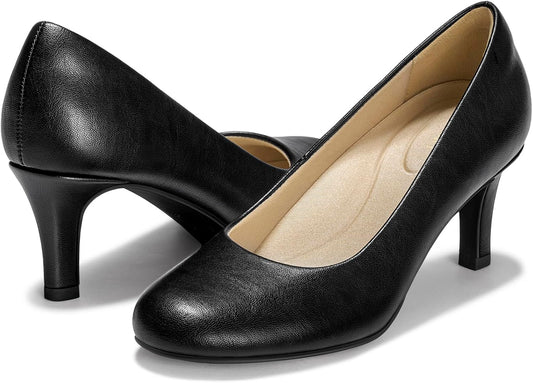 FITORY Women's Kitten Heels Closed Round Toe Pumps Comfortable Dress Shoes