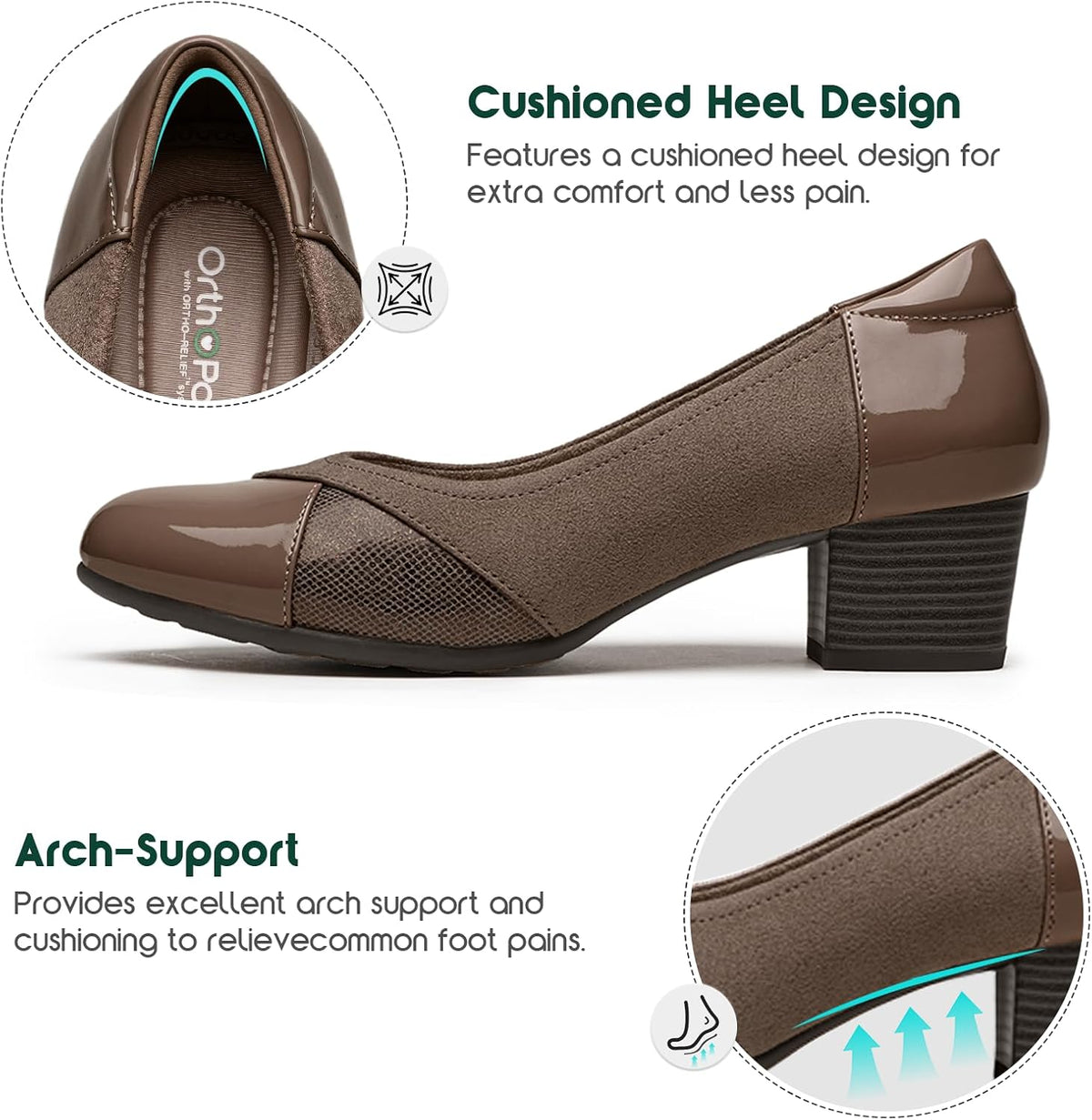 Orthopedic Dress Shoes for Women Low Heel Slip On Women's Pumps Comfortable Office Work Shoes