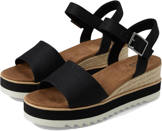 TOMS Women's Diana Wedge Heel Sandal, Leather Upper, Rope-Wrapped Midsole, Adjustable Strap, Buckle, OrthoLite Insole