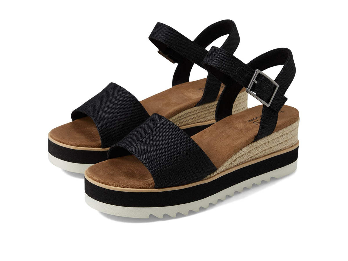 TOMS Women's Diana Wedge Heel Sandal, Leather Upper, Rope-Wrapped Midsole, Adjustable Strap, Buckle, OrthoLite Insole