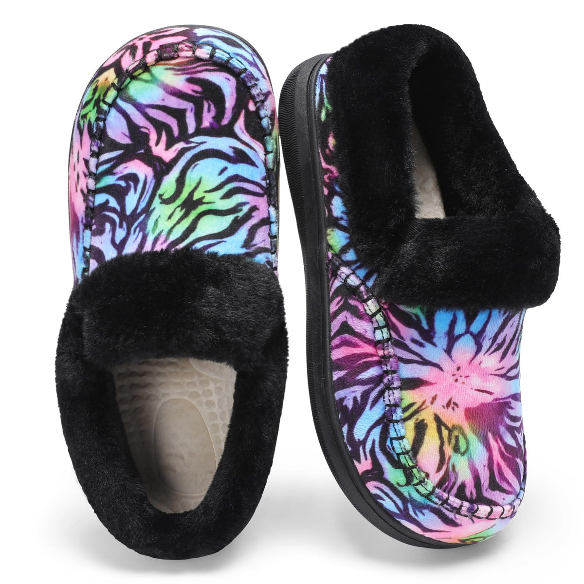 LeIsfIt Women's Fuzzy Slippers Wide Toe Box Memory Foam House Shoes